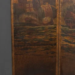 Pamono 20th Century Oil Painted on Leather Room Screen, 1920s><noscript><img width=