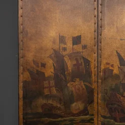Pamono 20th Century Oil Painted on Leather Room Screen, 1920s><noscript><img width=