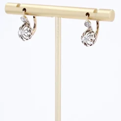 Pamono 20th Century Rose Cut Diamonds 18 Karat Yellow Gold Lever Back Earrings, 1890s, Set of 2