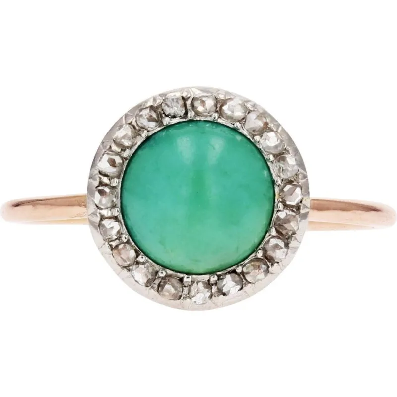 New Pamono 20th Century Round Turquoise, Diamonds and 18 Karat Rose Gold Ring