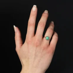 New Pamono 20th Century Round Turquoise, Diamonds and 18 Karat Rose Gold Ring