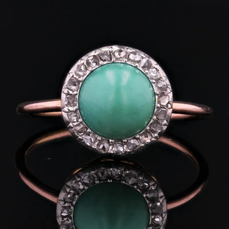 New Pamono 20th Century Round Turquoise, Diamonds and 18 Karat Rose Gold Ring