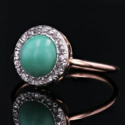 New Pamono 20th Century Round Turquoise, Diamonds and 18 Karat Rose Gold Ring