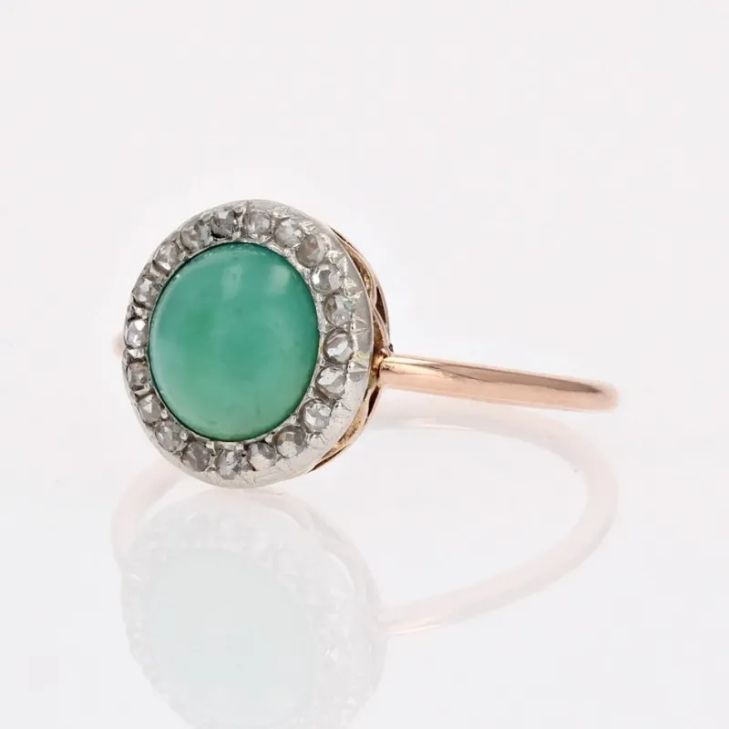 New Pamono 20th Century Round Turquoise, Diamonds and 18 Karat Rose Gold Ring