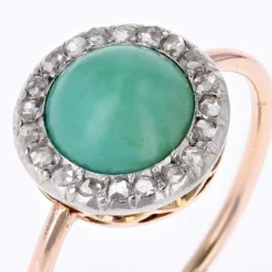 New Pamono 20th Century Round Turquoise, Diamonds and 18 Karat Rose Gold Ring