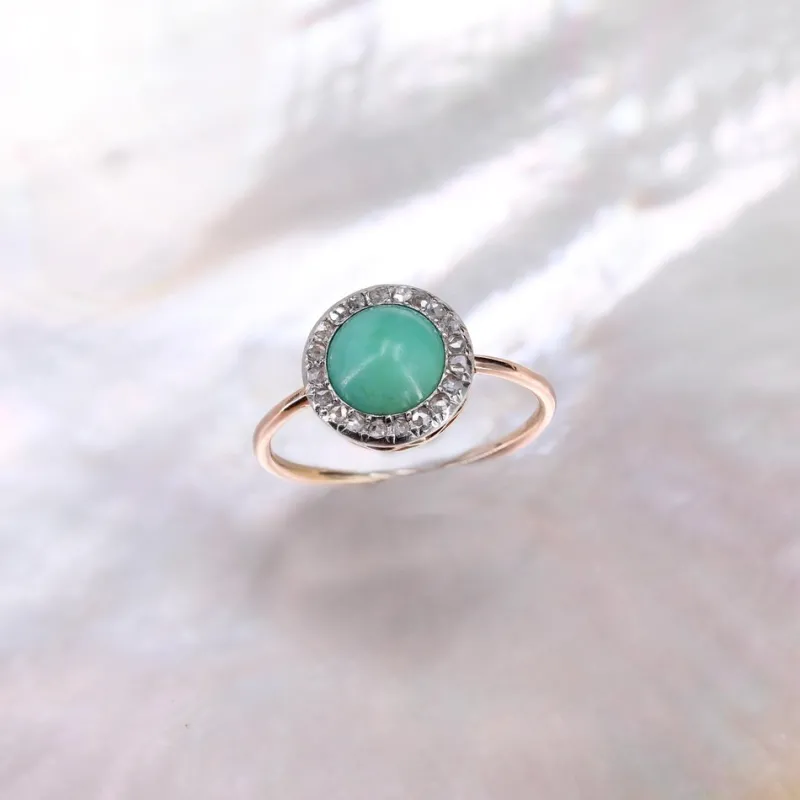 New Pamono 20th Century Round Turquoise, Diamonds and 18 Karat Rose Gold Ring