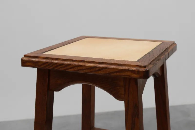 Clearance Pamono 20th Century Rustic Wooden Side Tables with Ceramic Tile Top, France, 1940s, Set of 2