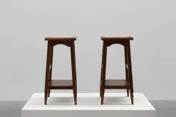 Clearance Pamono 20th Century Rustic Wooden Side Tables with Ceramic Tile Top, France, 1940s, Set of 2