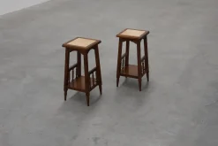 Clearance Pamono 20th Century Rustic Wooden Side Tables with Ceramic Tile Top, France, 1940s, Set of 2