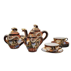 Outlet Pamono 19th Century Tu y yo Satsuma Porcelain Sest with Dragon and Wise Men Motif, Japan, Set of 7