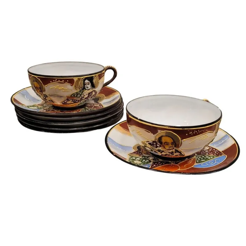 Outlet Pamono 19th Century Tu y yo Satsuma Porcelain Sest with Dragon and Wise Men Motif, Japan, Set of 7