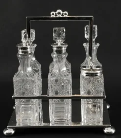 Pamono 19th Century Victorian Silver Plated 6 Bottle Cruet Set from Wade Wingfield Wilkins, Set of 7> Bottles, Carafes & Jugs