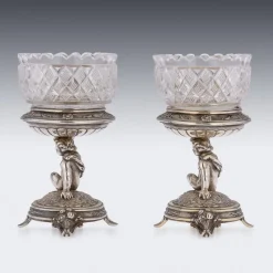 Pamono 19th Century Victorian Silver & Glass Figural Salts from Elkington, 1896, Set of 2><noscript><img width=