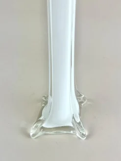 Pamono 20th Century White and Clear Murano Glass Long Neck Vase, Italy, 1960s> Vases