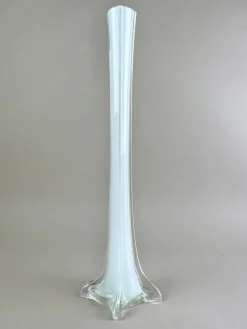 Pamono 20th Century White and Clear Murano Glass Long Neck Vase, Italy, 1960s><noscript><img width=