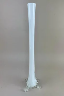 Pamono 20th Century White and Clear Murano Glass Long Neck Vase, Italy, 1960s><noscript><img width=