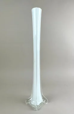 Pamono 20th Century White and Clear Murano Glass Long Neck Vase, Italy, 1960s><noscript><img width=