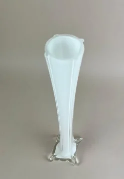 Pamono 20th Century White and Clear Murano Glass Long Neck Vase, Italy, 1960s><noscript><img width=