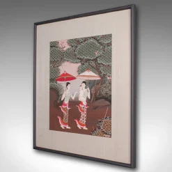 Pamono Thai Artist, Far Eastern Scene, Gouache, 1980s, Framed><noscript><img width=