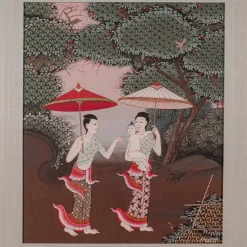 Pamono Thai Artist, Far Eastern Scene, Gouache, 1980s, Framed><noscript><img width=