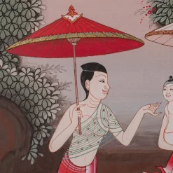 Pamono Thai Artist, Far Eastern Scene, Gouache, 1980s, Framed><noscript><img width=