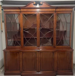 Pamono 19th Century Inlaid Mahogany Breakfront Bookcase, 1880s> Shelves & Wall Units