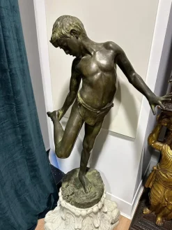 Clearance Pamono The Child and the Crab, 19th Century, Patinated Bronze Sculpture