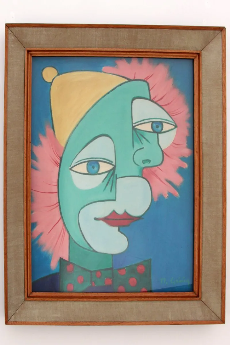 Pamono The Two Faces Painting by Michel Guérin in the style of Picasso> Abstraction
