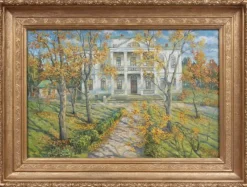 Hot Pamono The White Villa, 20th Century, Oil Painting, Framed
