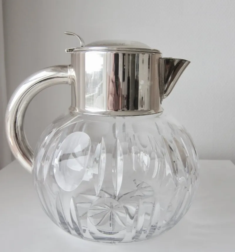 Pamono Thick Crystal and Silver Carafe from Val-Saint-Lambert, 1930s> Bottles, Carafes & Jugs