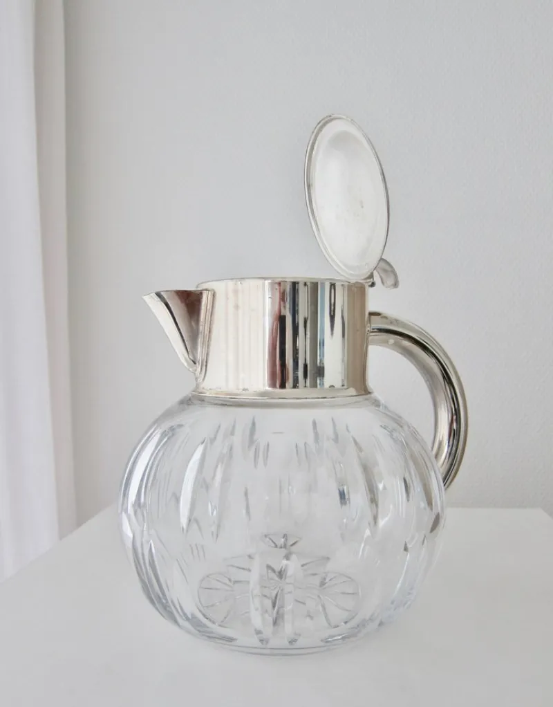 Pamono Thick Crystal and Silver Carafe from Val-Saint-Lambert, 1930s> Bottles, Carafes & Jugs