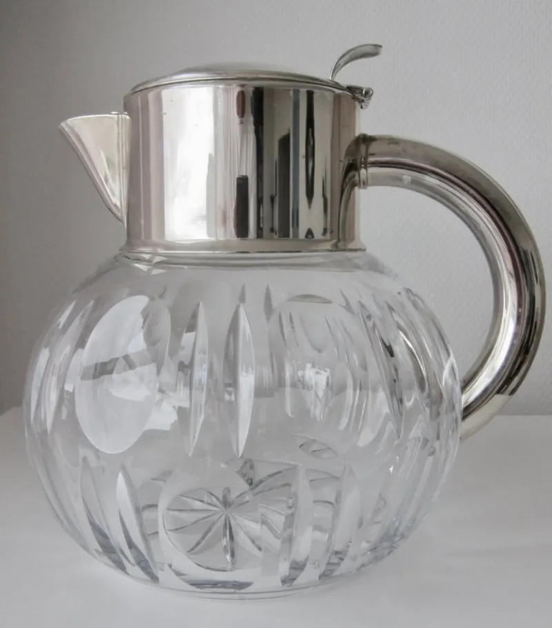 Pamono Thick Crystal and Silver Carafe from Val-Saint-Lambert, 1930s> Bottles, Carafes & Jugs