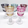 Pamono Thick Stem Cut and Etched Crystal Wine Goblets, Bohemia, 1950s, Set of 5> Glassware