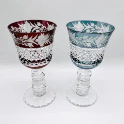 Pamono Thick Stem Cut and Etched Crystal Wine Goblets, Bohemia, 1950s, Set of 5><noscript><img width=