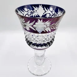 Pamono Thick Stem Cut and Etched Crystal Wine Goblets, Bohemia, 1950s, Set of 5><noscript><img width=