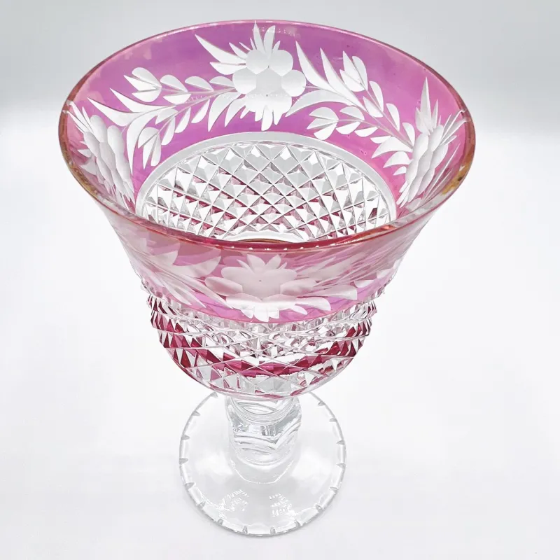 Pamono Thick Stem Cut and Etched Crystal Wine Goblets, Bohemia, 1950s, Set of 5> Glassware