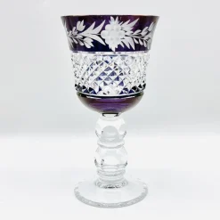Pamono Thick Stem Cut and Etched Crystal Wine Goblets, Bohemia, 1950s, Set of 5><noscript><img width=