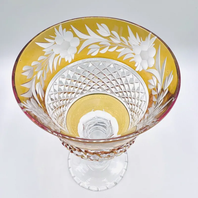 Pamono Thick Stem Cut and Etched Crystal Wine Goblets, Bohemia, 1950s, Set of 5> Glassware