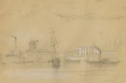 Pamono Thomas Hosmer Shepherd, Custom House, Early 19th Century, Graphite Drawing> Work On Paper