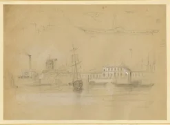 Pamono Thomas Hosmer Shepherd, Custom House, Early 19th Century, Graphite Drawing> Work On Paper