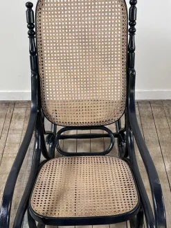 Pamono Thonet Rocking Chair in Blackened Curved Wood and Cane, 1900s by Michael Thonet, 1890s><noscript><img width=