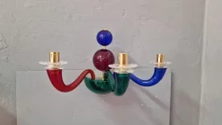 Pamono Three-Arm Wall Light in Transparent Colored Blown Glass by Gio Ponti for Venini, 1970s> Wall Lights & Sconces