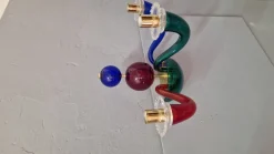 Pamono Three-Arm Wall Light in Transparent Colored Blown Glass by Gio Ponti for Venini, 1970s><noscript><img width=