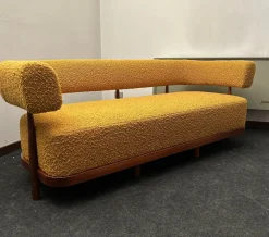 New Pamono Three-Seater Sofa with Tapered Legs in Mustard-Colored Bouclé Wood, 2000s