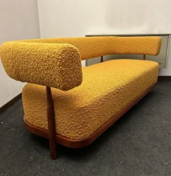 New Pamono Three-Seater Sofa with Tapered Legs in Mustard-Colored Bouclé Wood, 2000s