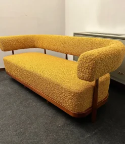 New Pamono Three-Seater Sofa with Tapered Legs in Mustard-Colored Bouclé Wood, 2000s