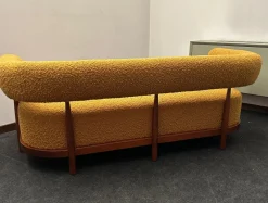 New Pamono Three-Seater Sofa with Tapered Legs in Mustard-Colored Bouclé Wood, 2000s