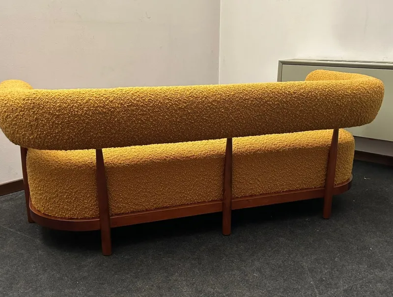 New Pamono Three-Seater Sofa with Tapered Legs in Mustard-Colored Bouclé Wood, 2000s