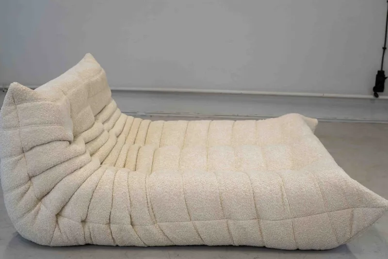New Pamono Togo Chaise Lounge in Bouclette White Fabric attributed to Michel Ducaroy for Ligne Roset, 1974