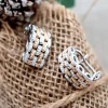 Pamono 2-Tone 18 Karat Gold Earrings with Diamonds and Omega Clasps, Set of 2> Earrings